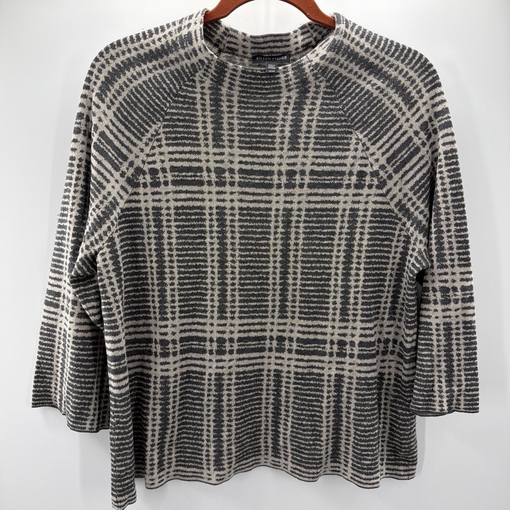 Eileen Fisher Pullover Sweater Gray Tencel Wool Blend Size M Academia Lagenlook